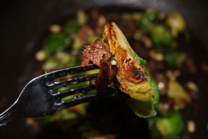Brussels Sprouts with bacon cheddar and almonds